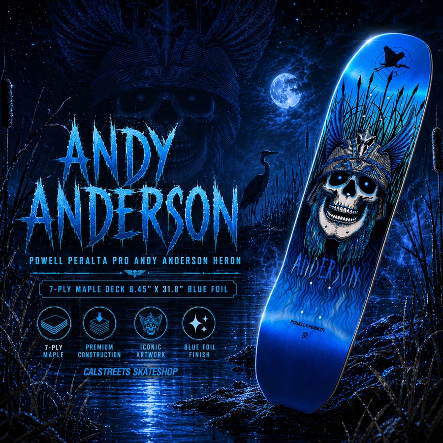 8.45x31.8 Powell Peralta Andy Anderson Heron Pro Maple Shaped Deck - Blue Foil - Image 4