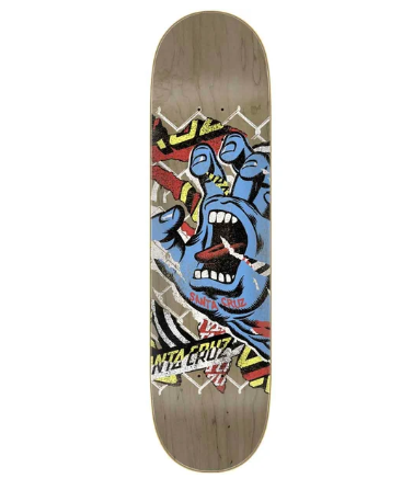 8.25in Damaged Hand 7 Ply Birch Santa Cruz Skateboard Deck