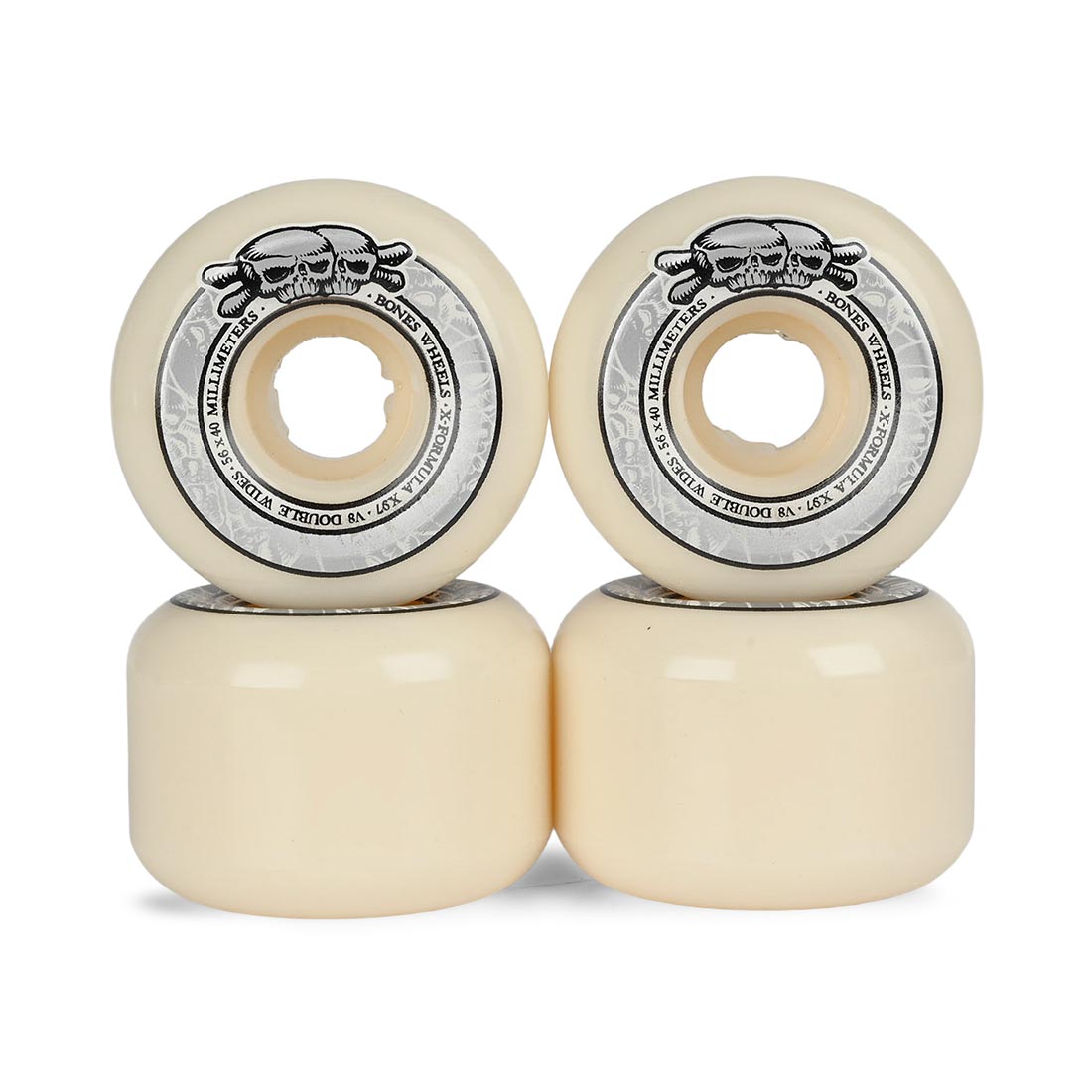 BONES WHEELS X-Formula Skateboard Wheels Double Wides V8 56mm X97 4PK White